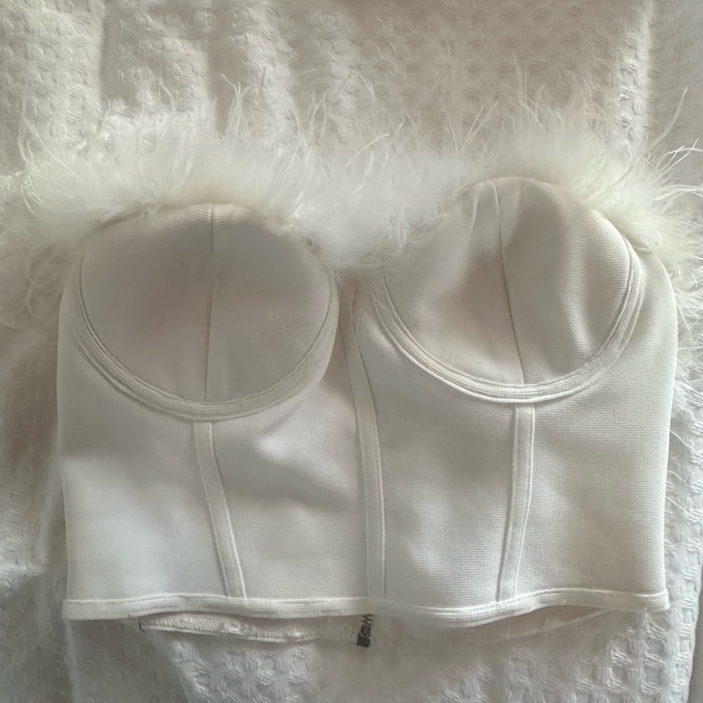 Superdown Ivory Feather Accent Top